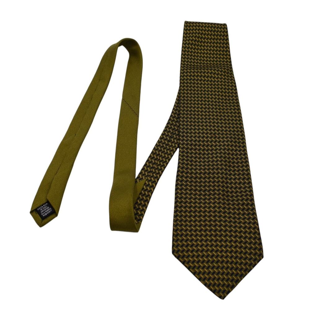 Vtg Stafford Geometric ZigZag Neck Tie Necktie -- Black / Gold -- Harry Styles